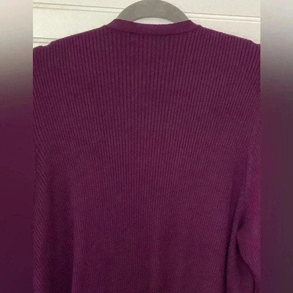 Roz&Ali Womens 3X Plum Purple Open Lon Sleeve Cardigan Ribbed knit Golden Button - Picture 8 of 11